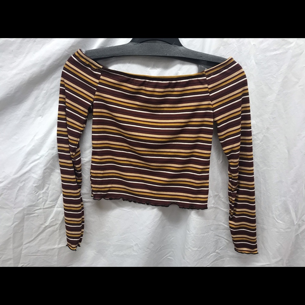 No Comment off shoulder ribbed stripped  top